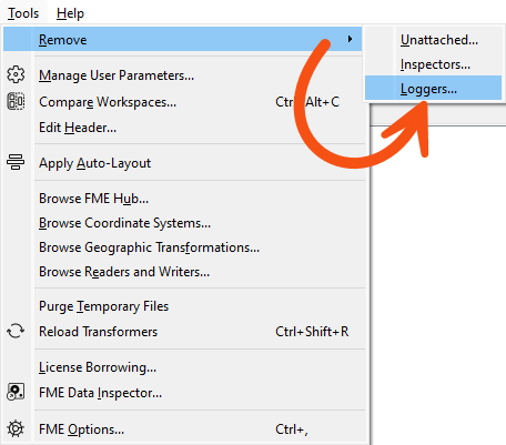 Removing all Loggers using the Tools > Remove menu option